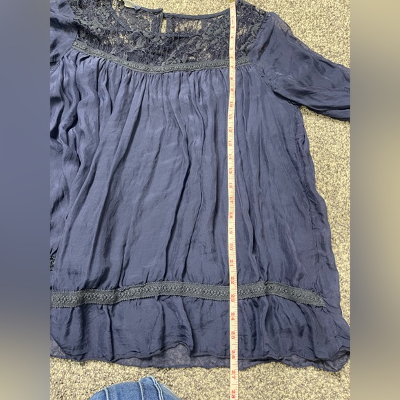 Giulia Made in Italy Boho Flowy Silk Top Blue Lace Relaxed Fit Size L - Picture 10 of 10